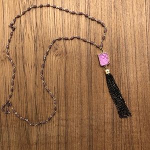 Long Pink Druzy Tassel Pendant Necklace